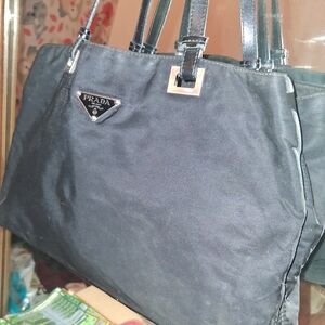 Prada Black Nylon Tote with Patent Leather Straps